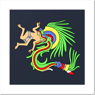 Quetzalcoatl, Aztec god devouring a man Posters and Art